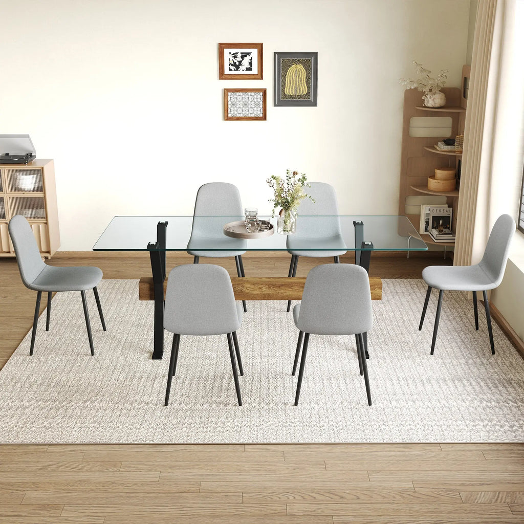 Table and chair set.79'x31.5' with X-shaped Black Metal Table Sangria Beech