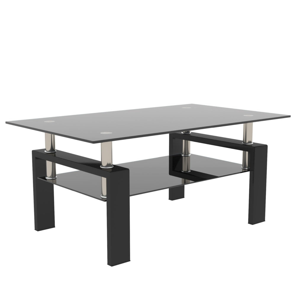 Black Glass Rectangle Coffee Table Modern Side Center For Living Room CJDropshipping