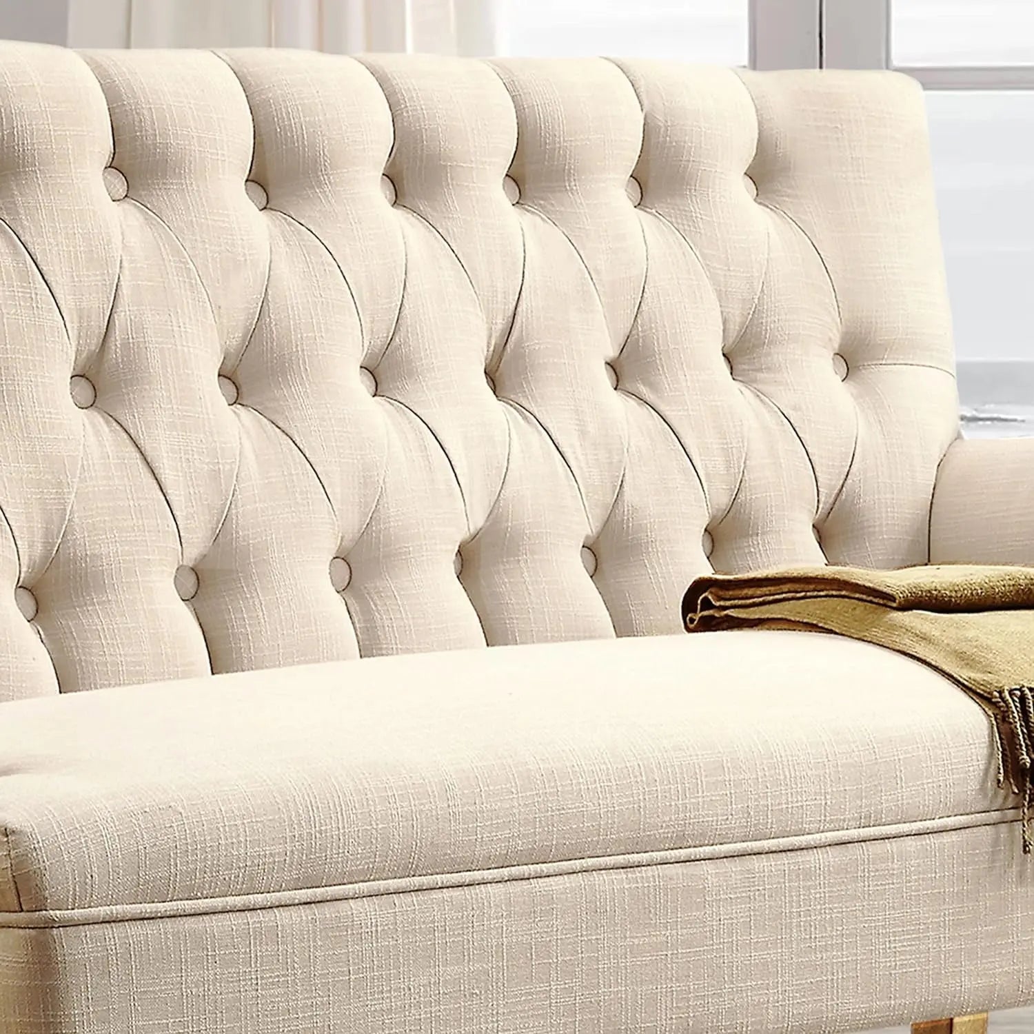 Beige Linen Loveseat Sofa for Living Room Peach Maple