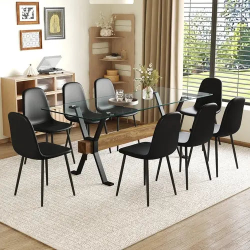 Table and chair set.79'x31.5' with X-shaped Black Metal Table Sangria Beech