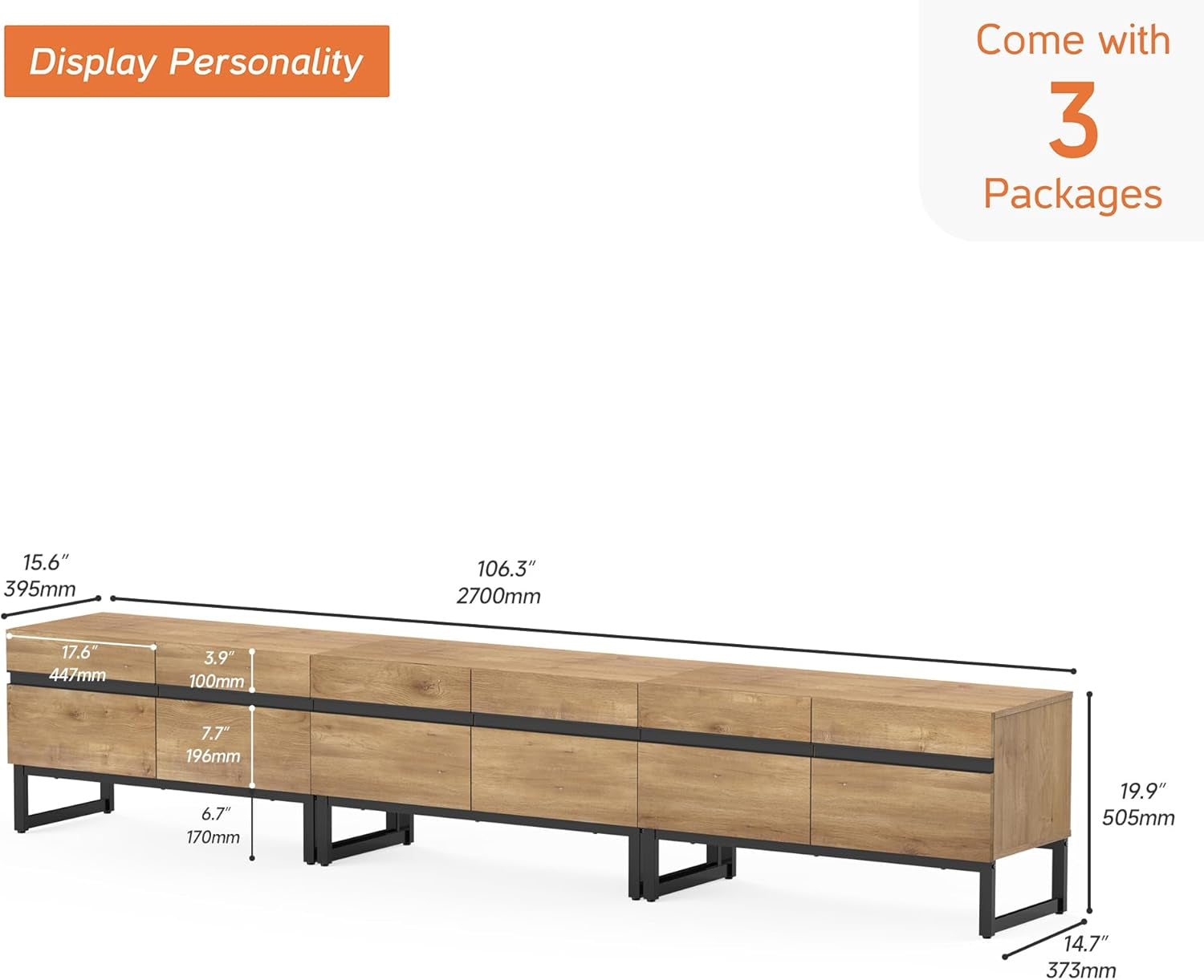 Modern TV Stand with Storage Cabinets for 110 Inch TV, Wood TV Peach Maple