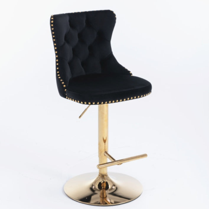 Golden Swivel Velvet Barstools Adjusatble Seat Height From 25-33 Inch Black,Set Of 2