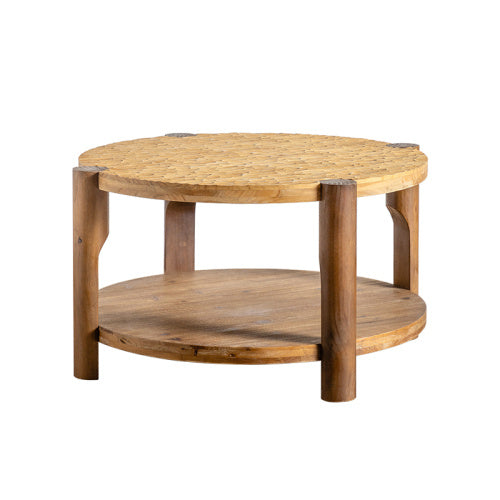 Round Coffee Table With Solid Wood For Living Room, 2-Tier Round Coffee Table With Storage Shelf, Mid Century Modern Coffee Table , Home Small Space, Easy Assembly CJDropshipping