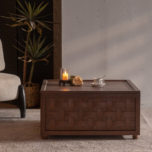 Farmhouse Coffee Table With Storage, Large Square Coffee Table For Living Room, Brown CJDropshipping