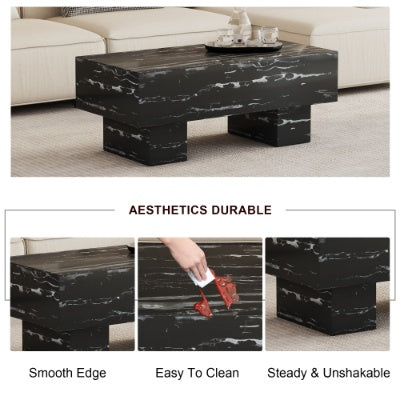 The Black Coffee Table Has Patterns. Modern Rectangular Table, Suitable For Living Rooms And Apartments. 43.3X21.6X17.2 CJDropshipping
