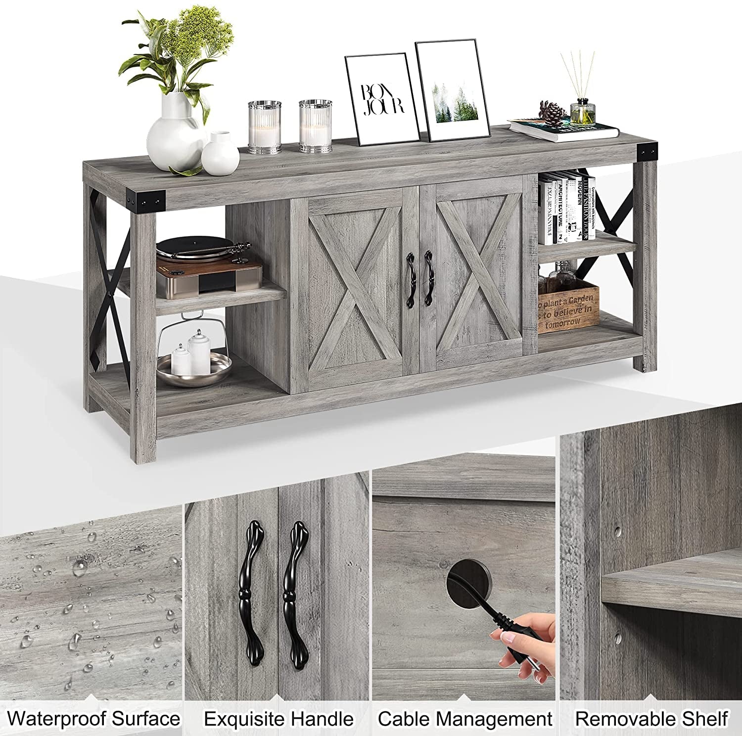 Farmhouse Grey TV Stand for 50-65 Inch Tvs Peach Maple