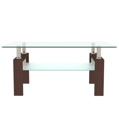 Rectangle Walnut Glass Coffee Table, Clear Coffee Table, Modern Side Center Tables For Living Room CJDropshipping
