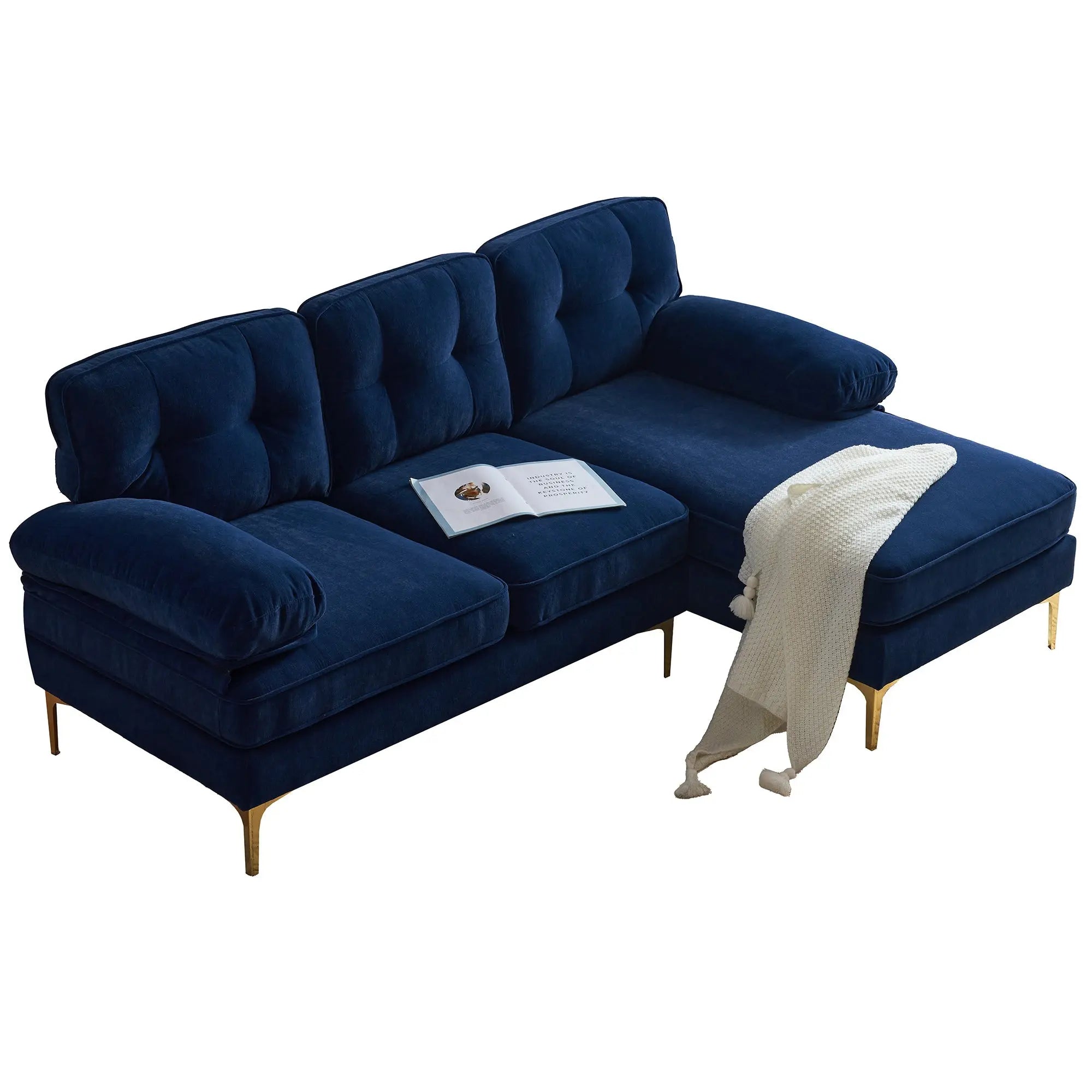 82.6' Modern Sectional Sofas Couches Velvet L Shaped Couches for Sangria Beech