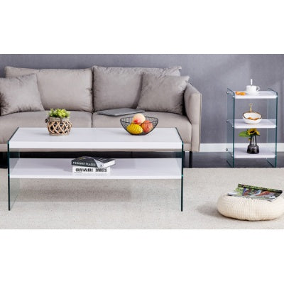 Double Rectangular Coffee Table. The Board Surface Is MDF, With White Stickers, And Both Sides Are Transparent Tempered Glass. Suitable For Living Room, Bedroom And Other Occasions CJDropshipping