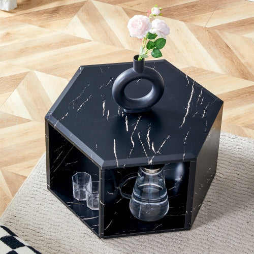 Hexagonal MDF Coffee Table, Characteristic Pattern Stickers, Multi-hole Design To Give More Storage Space, Simple And Convenient Design Makes It Suitable For All Kinds Of Style Scenes CJDropshipping