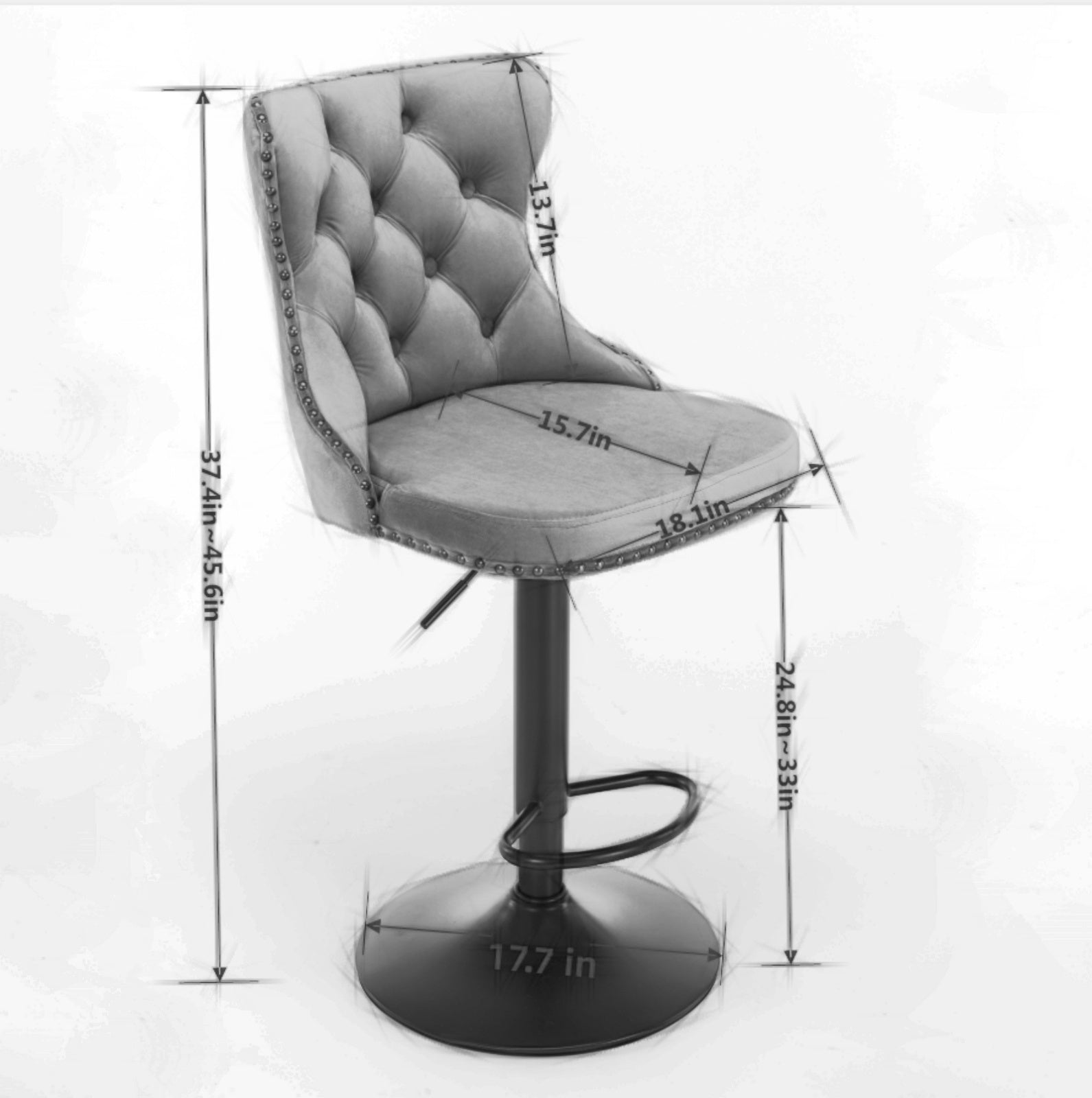A A Swivel Velvet Barstools Adjustable Seat Height 25-33, Modern, 17.7  Base