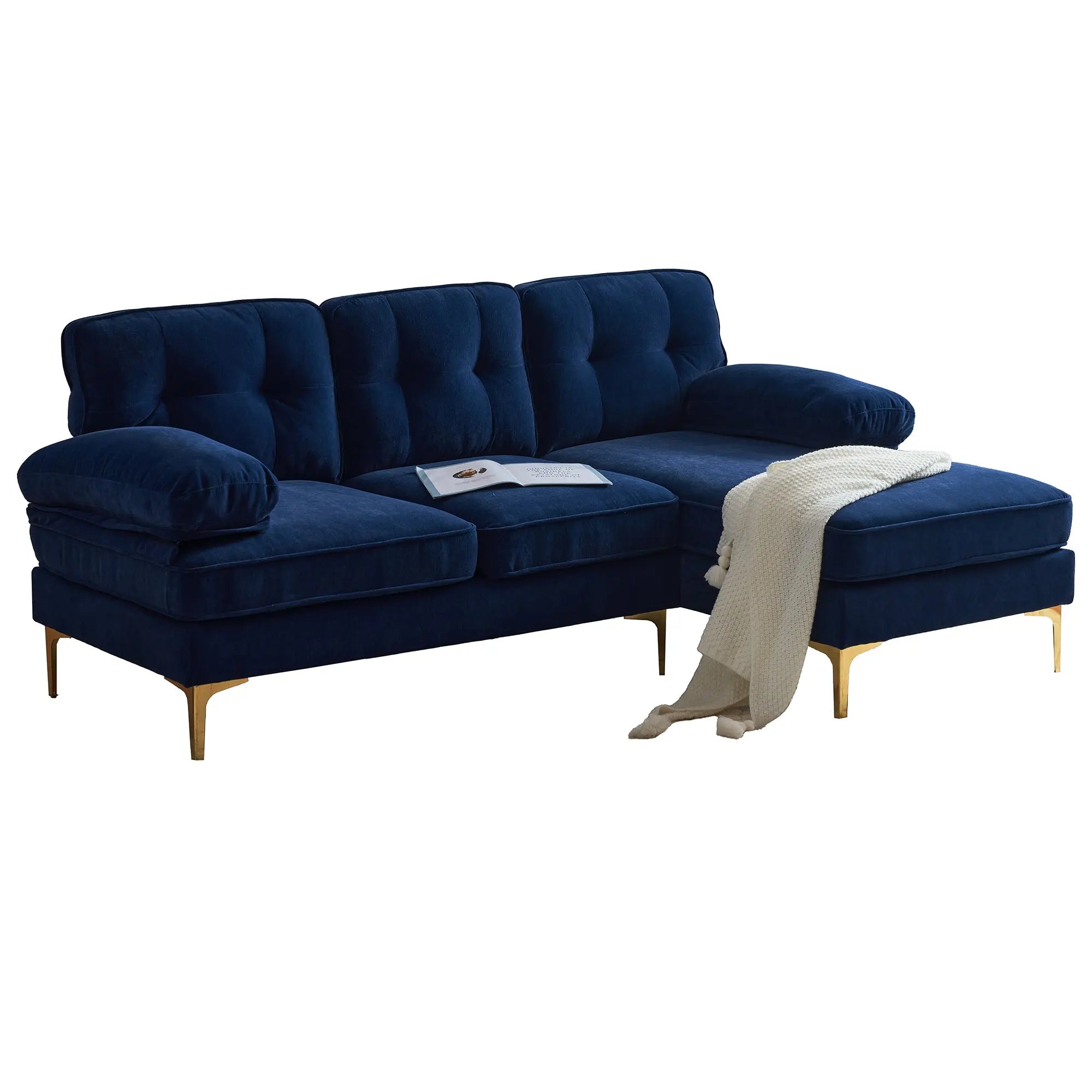 82.6' Modern Sectional Sofas Couches Velvet L Shaped Couches for Sangria Beech