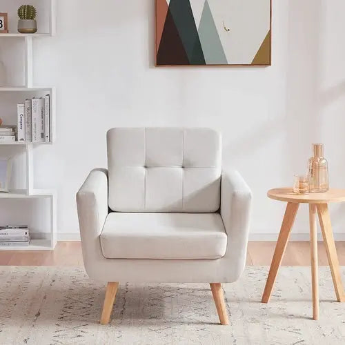 Beige Mid Century Accent Chair with Tufted Upholstery Peach Maple