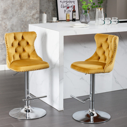 Swivel Velvet Barstools Adjusatble Seat Height From 25-33 Inch Gold,Set Of 2