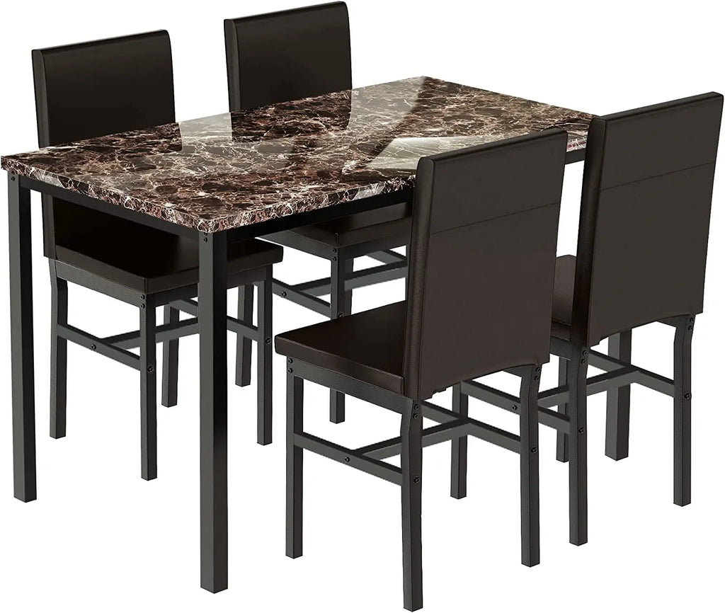 Faux Marble Dining Set, Small Spaces Kitchen, Black Peach Maple