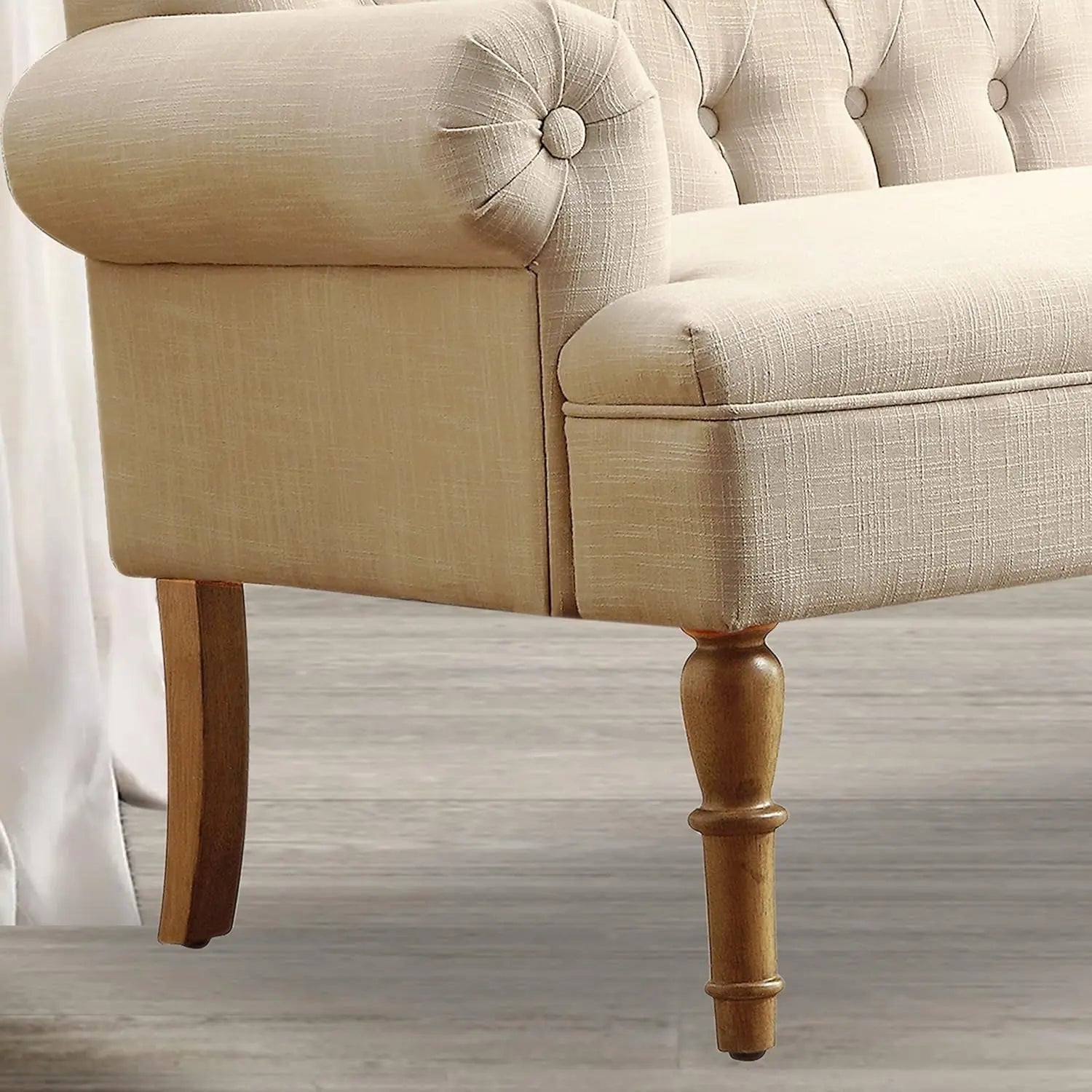 Beige Linen Loveseat Sofa for Living Room Peach Maple