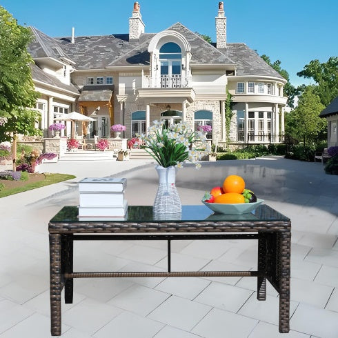 Outdoor Patio Furniture 1 Coffee Table With Clear Tempered Glass CJDropshipping