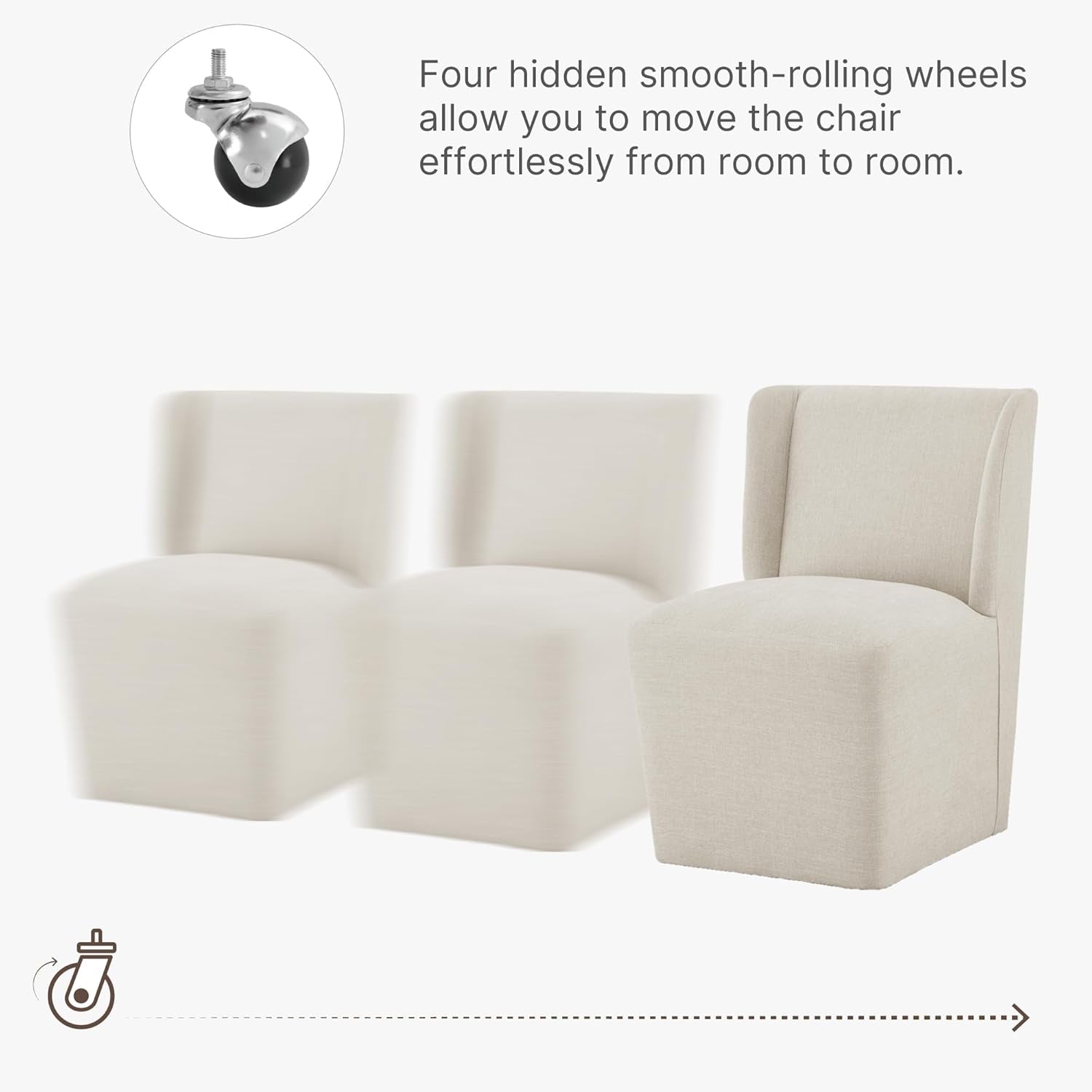 Upholstered Dining Chair with Casters Wingback Modern Side Armless