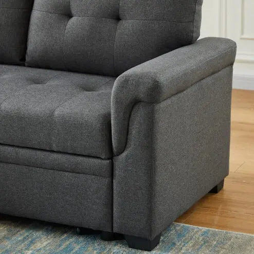 Dark Gray Linen Reversible Sleeper Sectional Sofa With Storage Chaise CJDropshipping