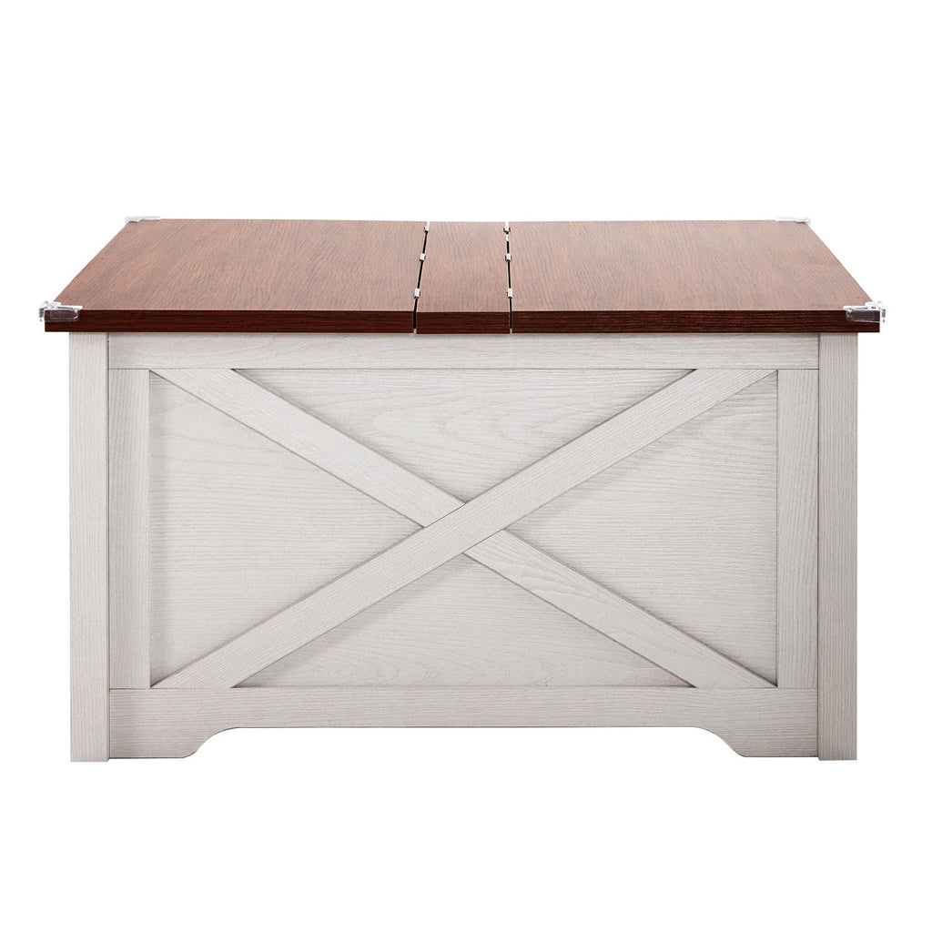 Large Hidden Storage Compartment, Double Flap Panel, Side X Shape, Coffee Table, Square, 31.5x31.5x18in CJDropshipping