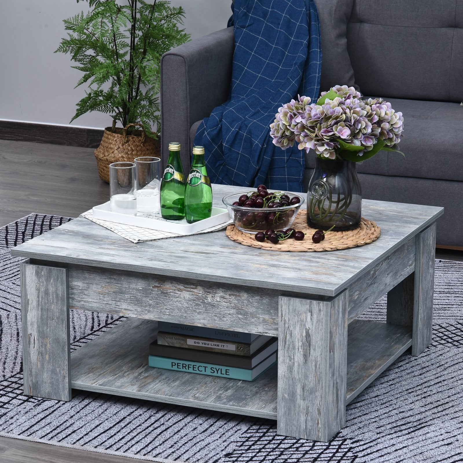 HOMCOM 2 Tier Simple Modern Coffee Table Storage Shelf Living Room Taupe Shadow