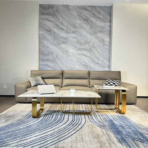 LuneluX_Home – Modern Sintered Stone Coffee Table Set with Gold Frame Carmine Juneberry