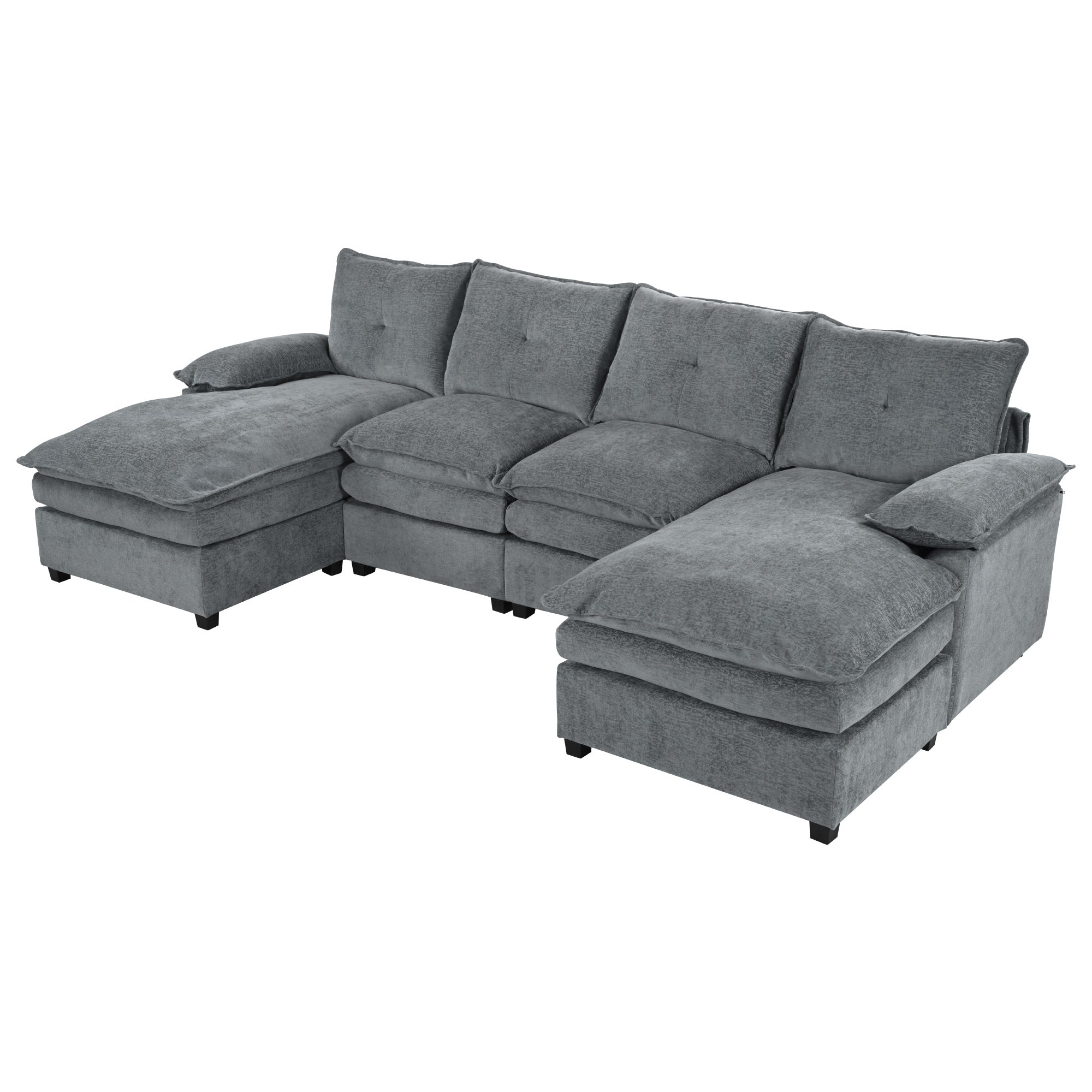 U-Shaped Chenille Sectional Sofa with Adjustable Armrest Pillows -