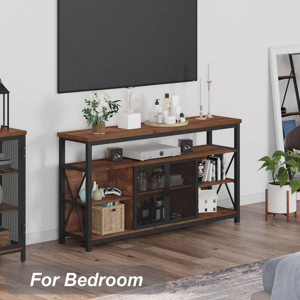 Tall TV Stand for Tvs up to 65 Inch, Industrial Wood Entertainment Peach Maple