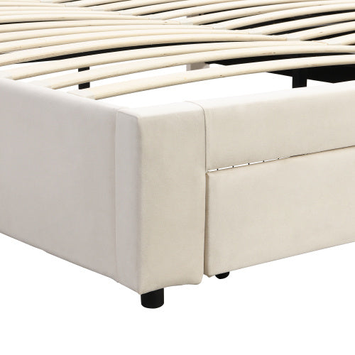 Upholstered Bed King Size Bed 5ft 150x200cm Velvet Fabric  Double Bed  Large Storage Space,With Slats And Headboard,Without Mattress,Grey
