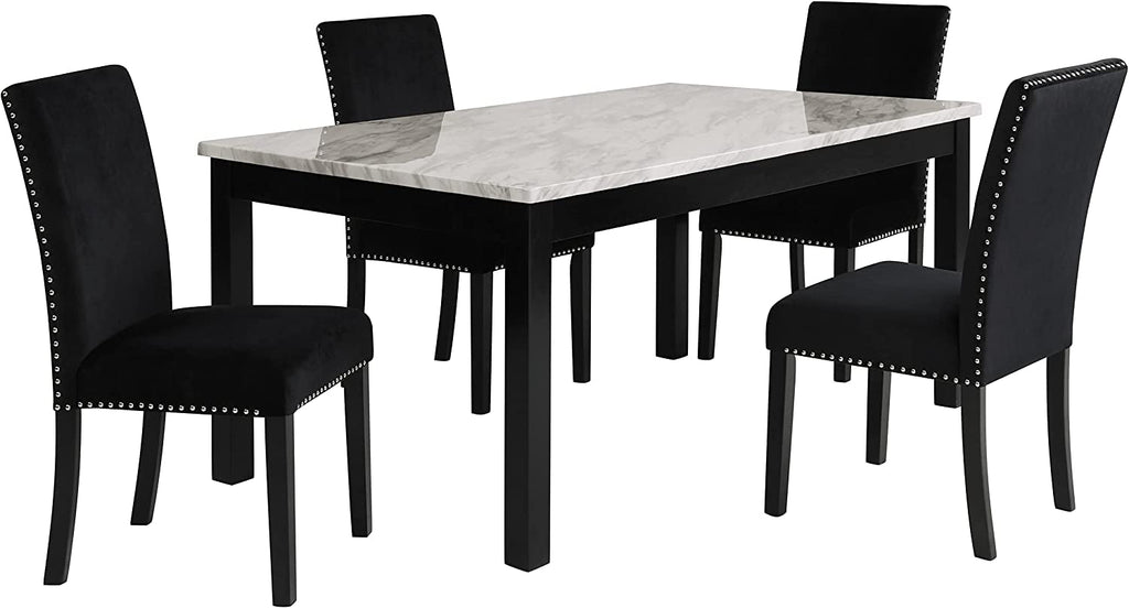 6-Person Dining Table with Faux Marble Top, Black Base