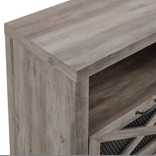 Industrial Farmhouse Metal Mesh Drop-Down X-Door Fireplace TV Stand CJDropshipping