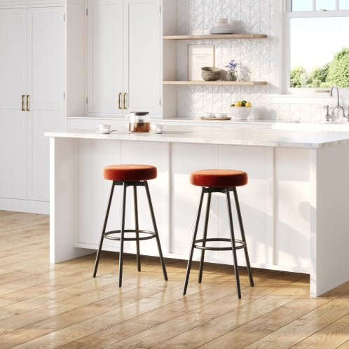 Modern Glam Upholstered Faux Velvet Bar Stool Rust