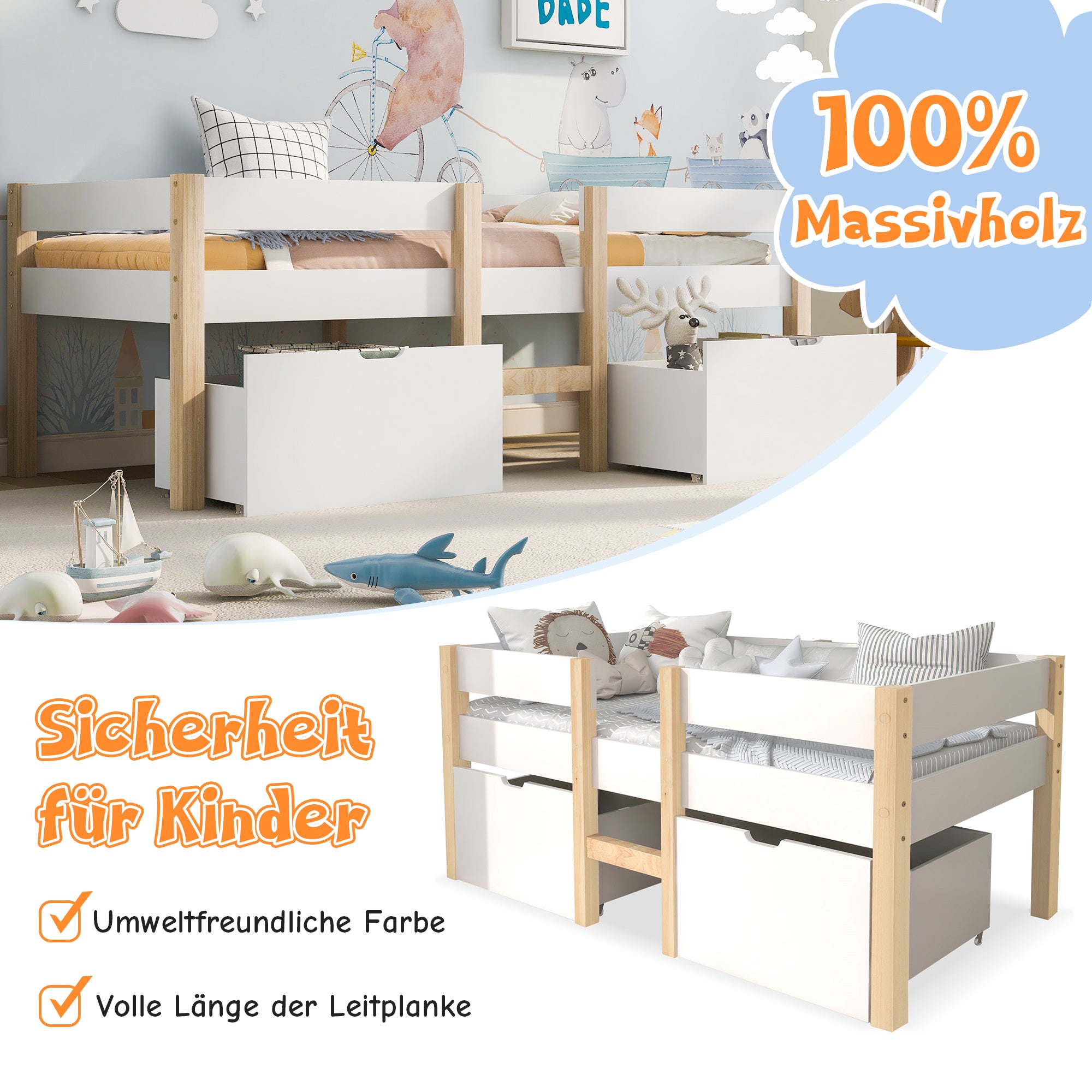 Pine Children's Bed  90cmx190cm