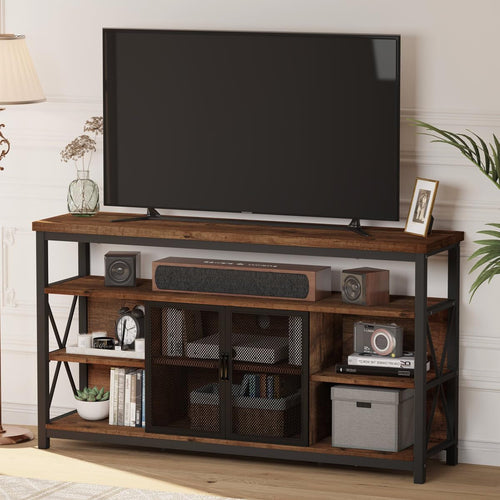 Tall TV Stand for Tvs up to 65 Inch, Industrial Wood Entertainment Peach Maple