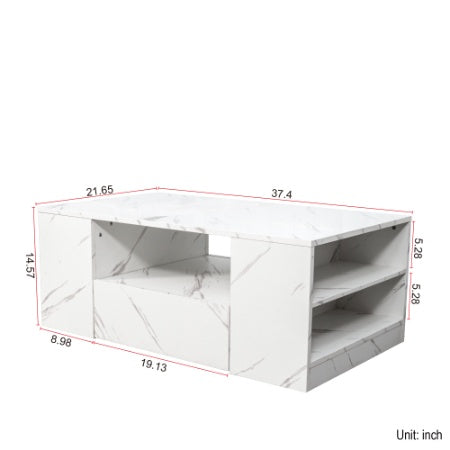 Modern Coffee Tables For Living Room, LED Coffee Table, Storage Coffee Table, Small Coffee Table, Wood Center Table With 2 Drawers And Open Side Shelf CJDropshipping