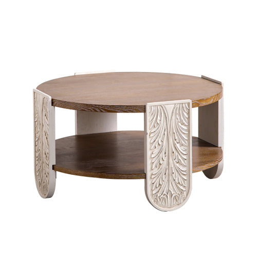 Carved Wooden Coffee Table, Retro End Table With Double-Layer Storage, Small Side Table For Living Room, Palace Style Bedside Table For Small Spaces CJDropshipping