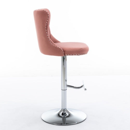 Swivel Velvet Barstools Adjusatble Seat Height From 25-33 Inch Pink,Set Of 2