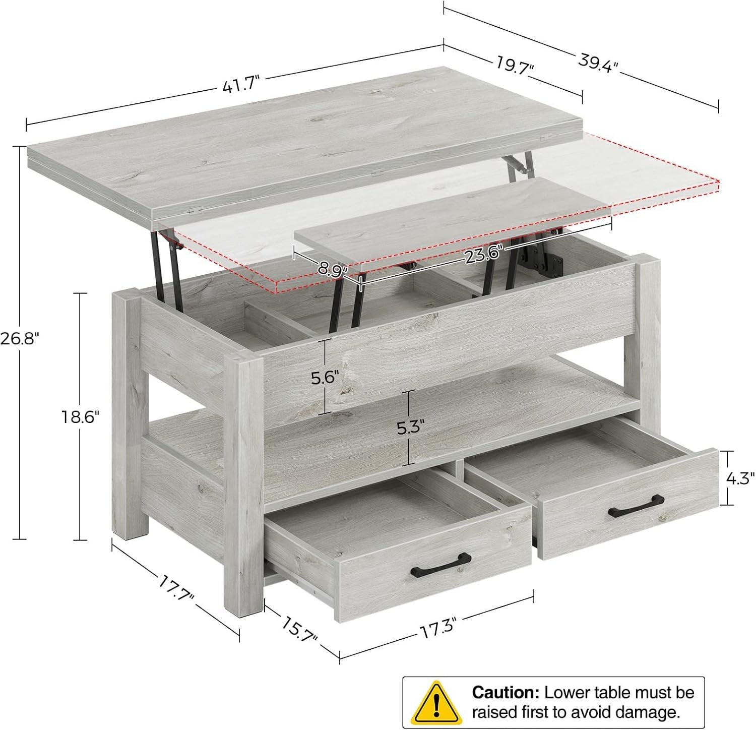 Coffee Table Lift Top, Multi-Function Convertible Coffee Table with Peach Maple