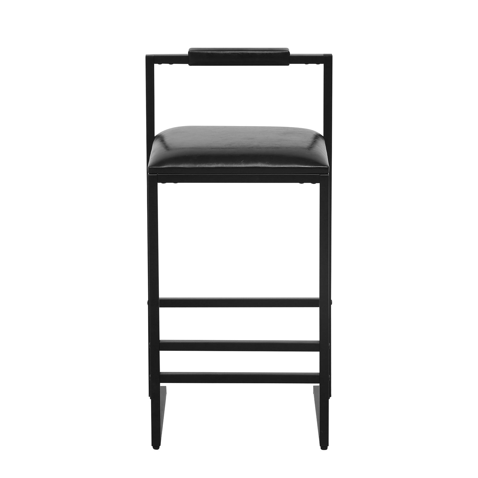 Black Bar Stool Set Of 2 Counter Height PU Leather With Backrest & Footrest