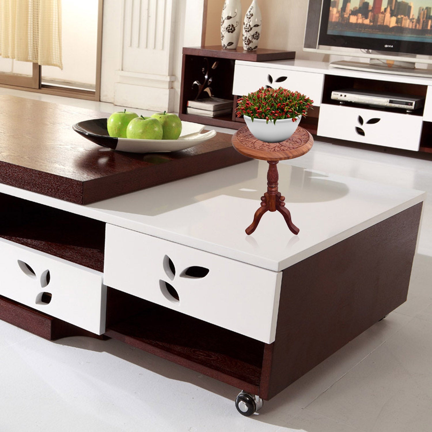 Sheesham Wood Folding Stool Table Nesting Coffee End Tables Modern