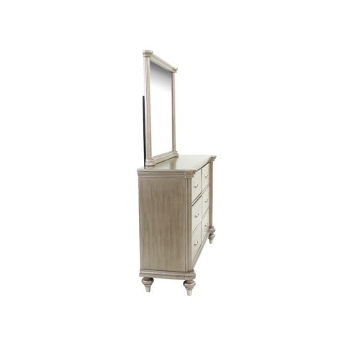 Luxury Antique Silver Champagne Finish Dresser W Mirror Storage Space Drawers Bedroom Furniture