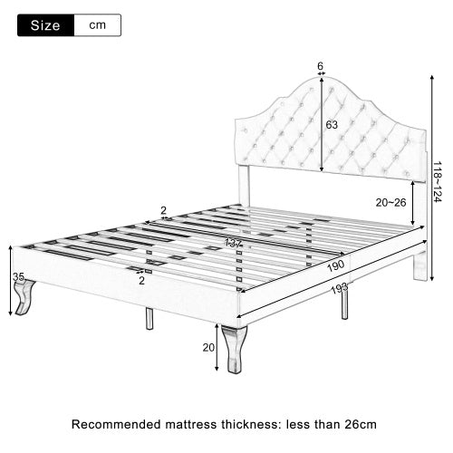 Upholstered Bed With Slatted Frame And Headboard, 4ft6 Double Bed,135x190,Upholstered Bed With Height-adjustable Headboard, Youth Bed, Wooden Slat Support, Easy Assembly, Velvet, Beige