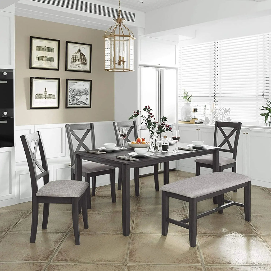 Grey Wooden Rectangular Dining Table Set of 6 Peach Maple