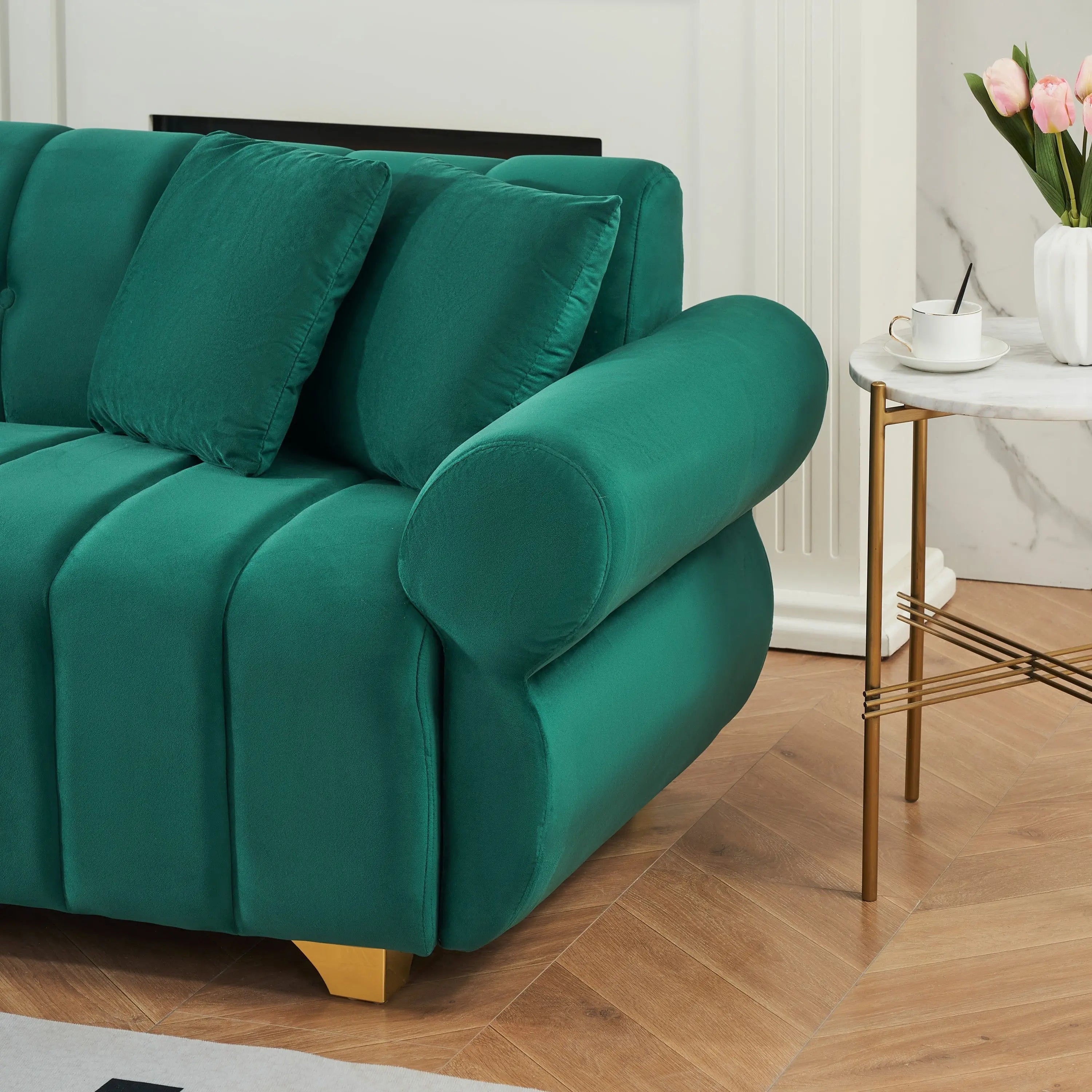 89-inch spring-wrapped cushions, 3 flannelette sofas, stylish metal Sangria Beech