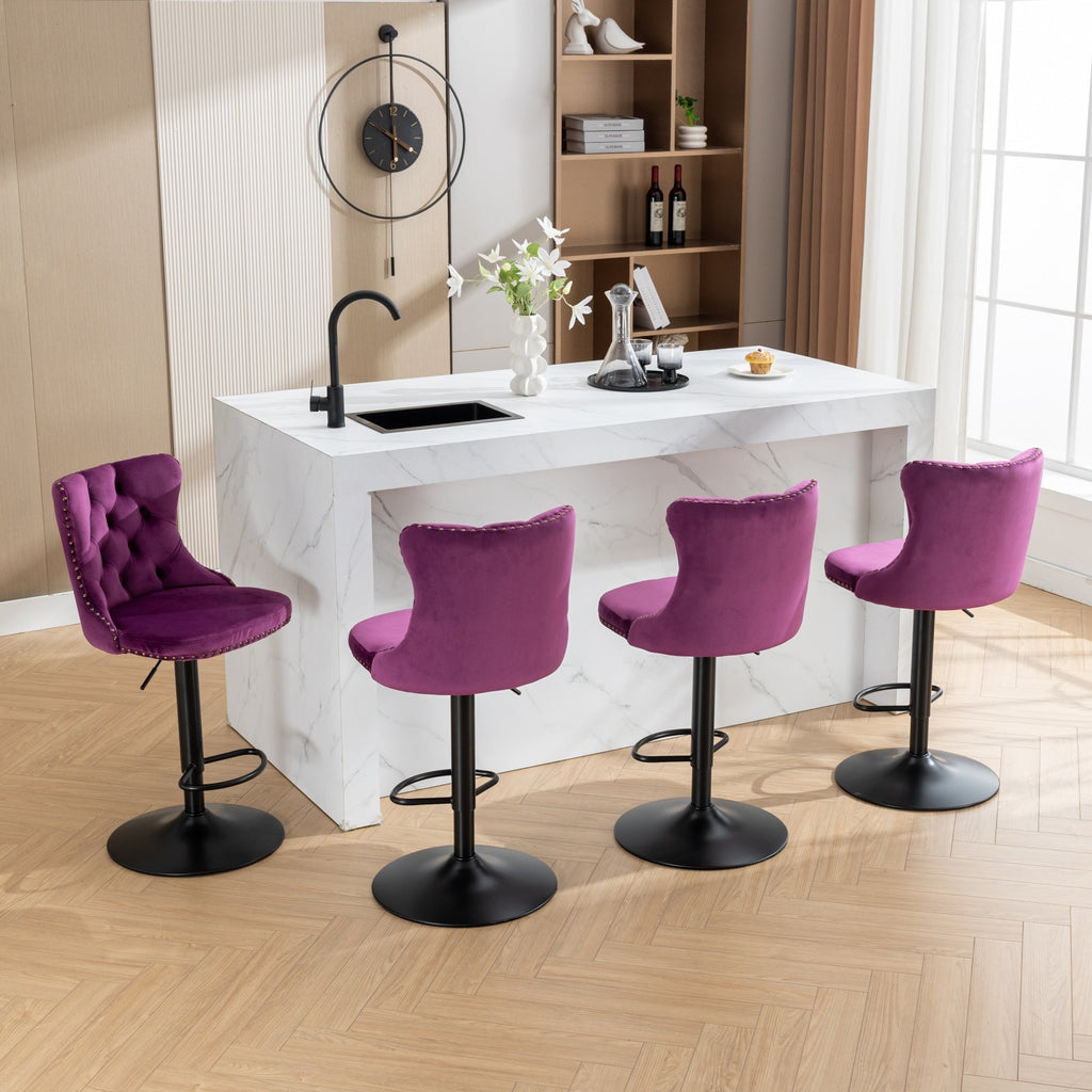 Swivel Velvet Barstools Adjusatble Seat Height From 25-33 Inch