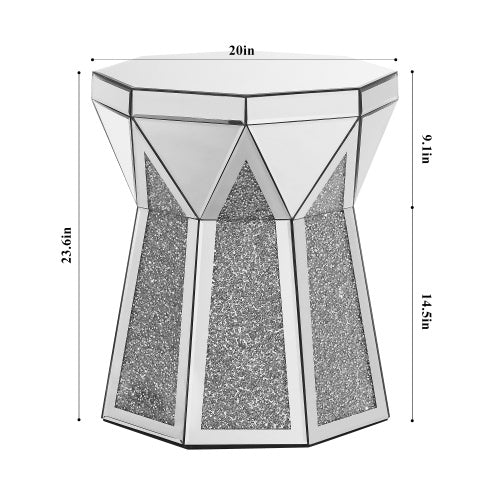Drum Style Coffee Table With Mirror Crystal Inlay, Polygonal Silver Decorative Table, Modern Design Luxury Modern Furniture, 20 Inch  About 50 Centimeters  Low Coffee Table, Suitable For Living Room CJDropshipping