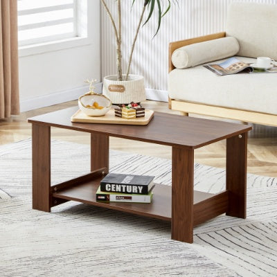 Modern Minimalist Walnut Colored Double Layered Rectangular Coffee Table ,tea Table.MDF Material Is More Durable,Suitable For Living Room, Bedroom, And Study Room.19.6x35.4x16.5  CT-16 CJDropshipping