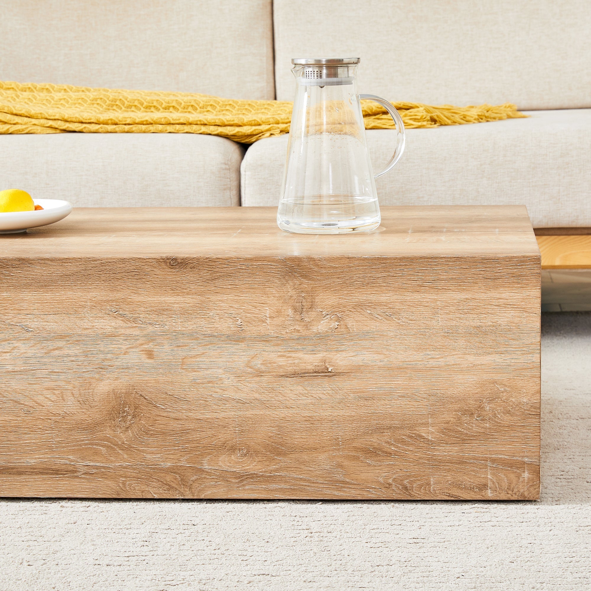 Modern Coffee Table with Smooth Light Wood Texture Patterns, MDF Sangria Beech