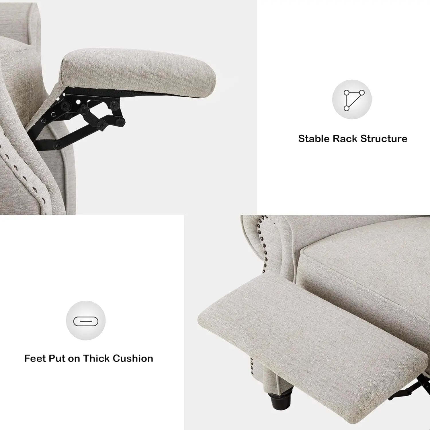 Pushback Recliner Chair, Chenille Upholstered Accent Chairs, Peach Maple