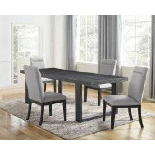 Contemporary 5pc Dining Gray Chairs - Rubbed Charcoal Wood, Gold